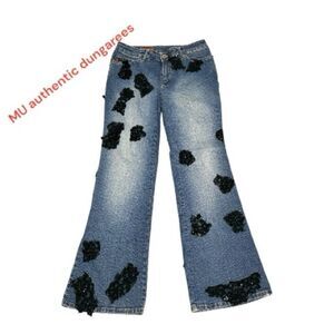 MU Blue Flare Jeans with Black lace & sequins accents